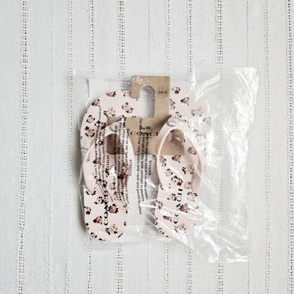 Coach Zayn Floral Print Blush Flip Flop Slip On Sandals Pink Flowers Size 6 NEW - Picture 11 of 11